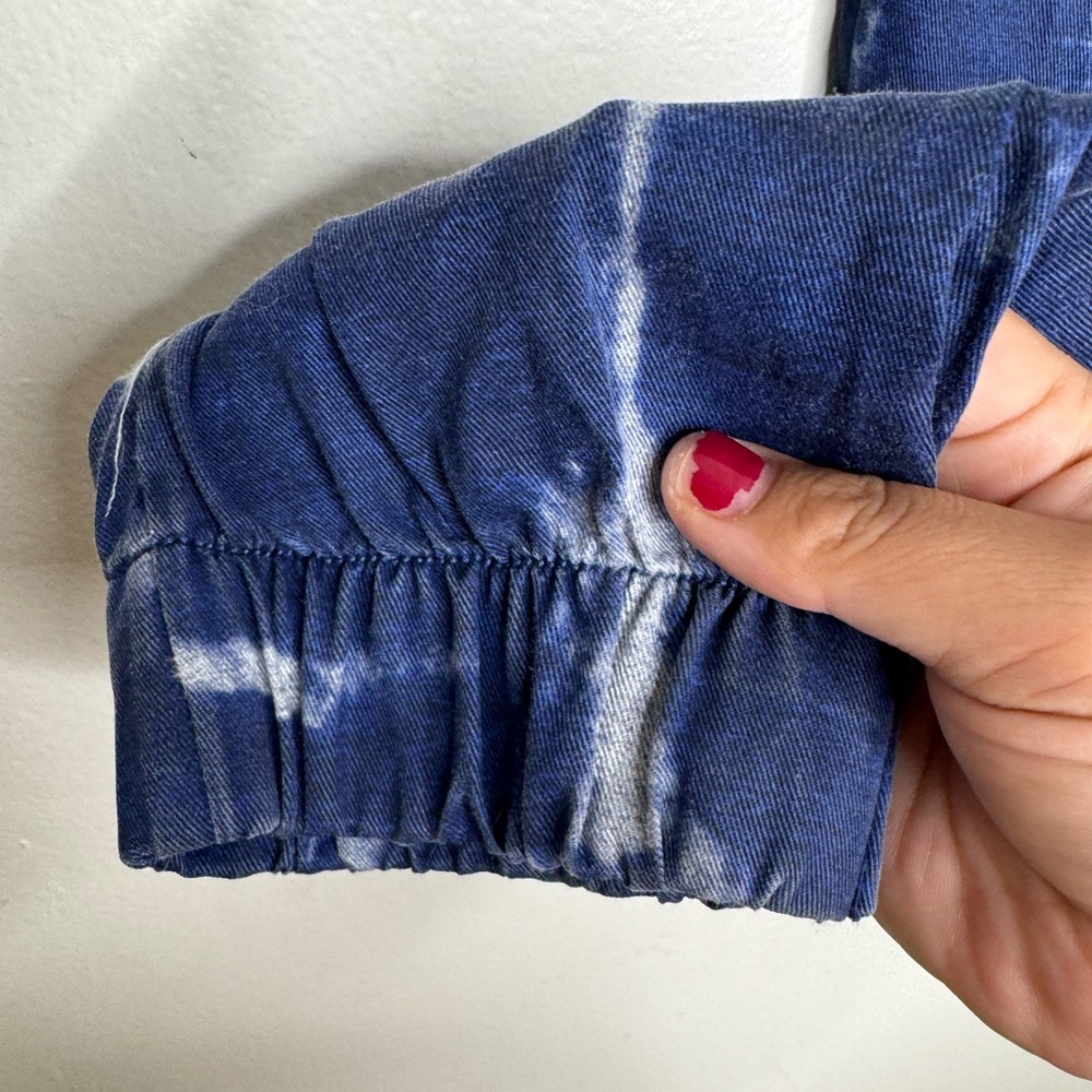 Nicole Miller women's S tie-dye blue elastic waist tie front jogger pants boho - Picture 4 of 5